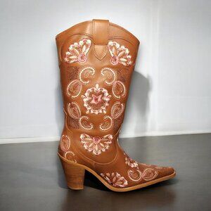 Vintage Karen Millen Y2K Embroidered Heeled Cowboy Boots